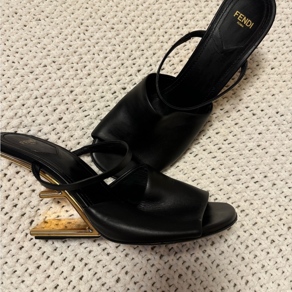 Fendi Black Architectural Heel Slingback Heels